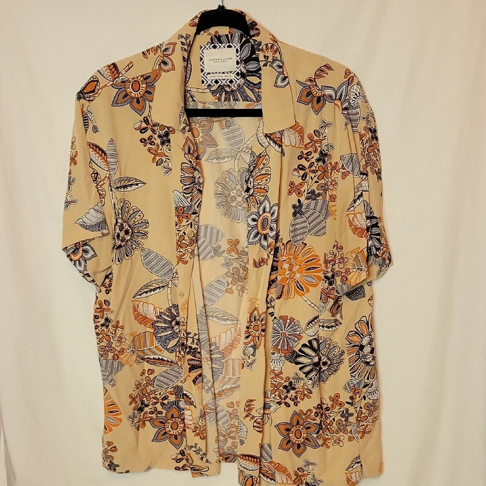 Denim & Flower Tan and Orange Lightweight Shirt Jacket